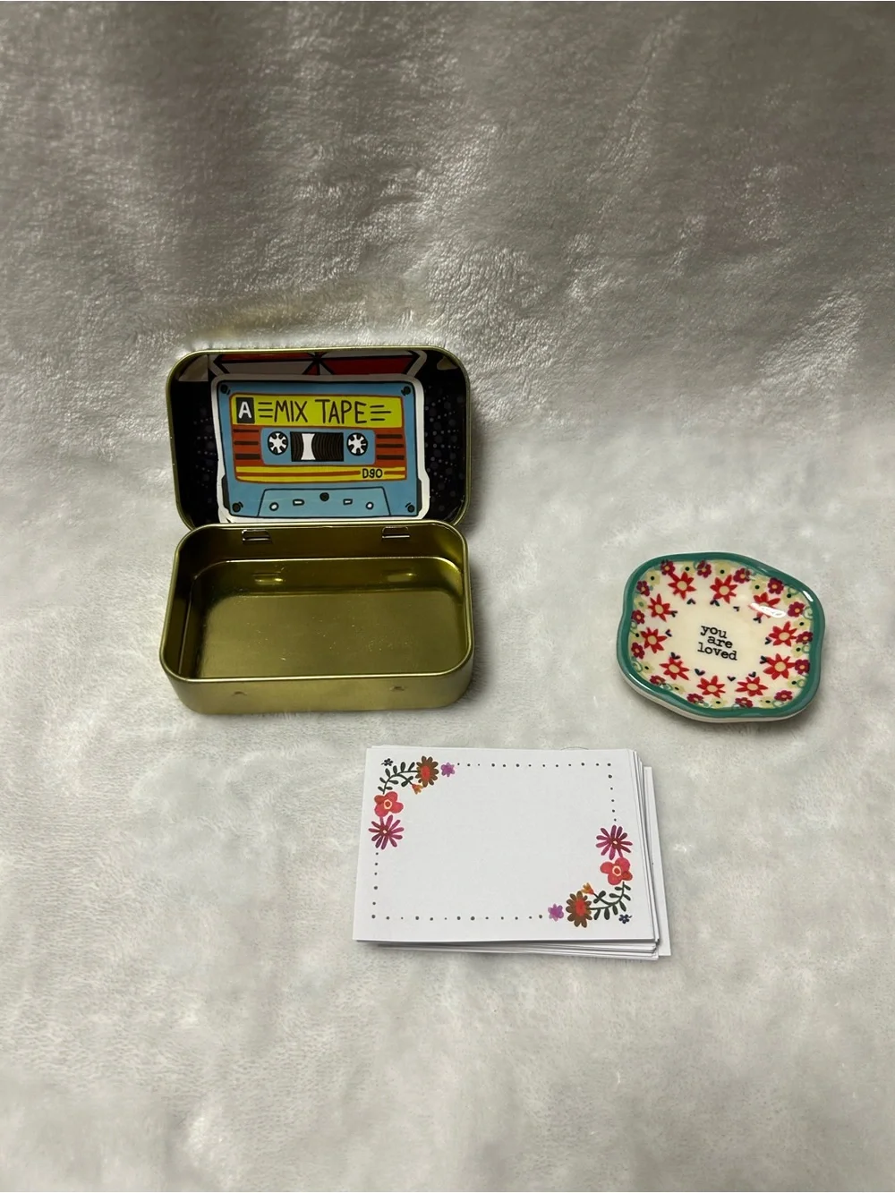 Natural Life Always Remember Tin Prayer Box Trinket Dish floral flower design